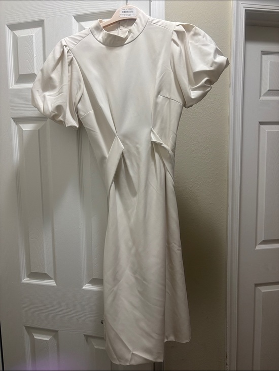 Caara Dresses & Skirts - High-Neck Cream Puff-Sleeve Midi Dress